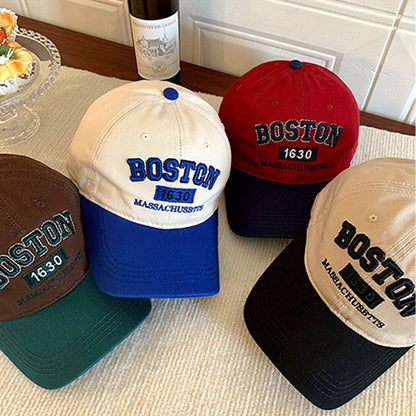 Boston Lettering Baseball - Adjustable Snapback Hat with Curved Brim, Lightweight All-Season Outdoor Sports & Casual Wear, / Color Options