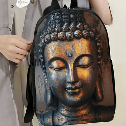 1pc Buddha Print 17 Inch Casual Backpack - Lightweight Durable Laptop Bag with Water Bottle Holder, Adjustable Straps & Vibrant Cartoon Design for School, Work, Travel - Unisex Gift for Christmas, Father’s Day, Thanksgiving