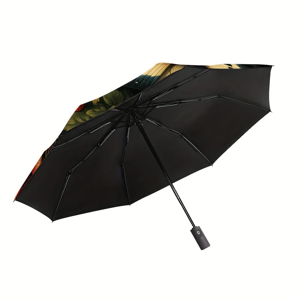 1pc Open/Close Compact Umbrella with & Heavy-Duty 8-Rib Frame - & Forest Bloom Pattern (Butterflies/Tortoiseshell) - Portable Folding Umbrella for s, &, Fits in Briefcase/ Box -