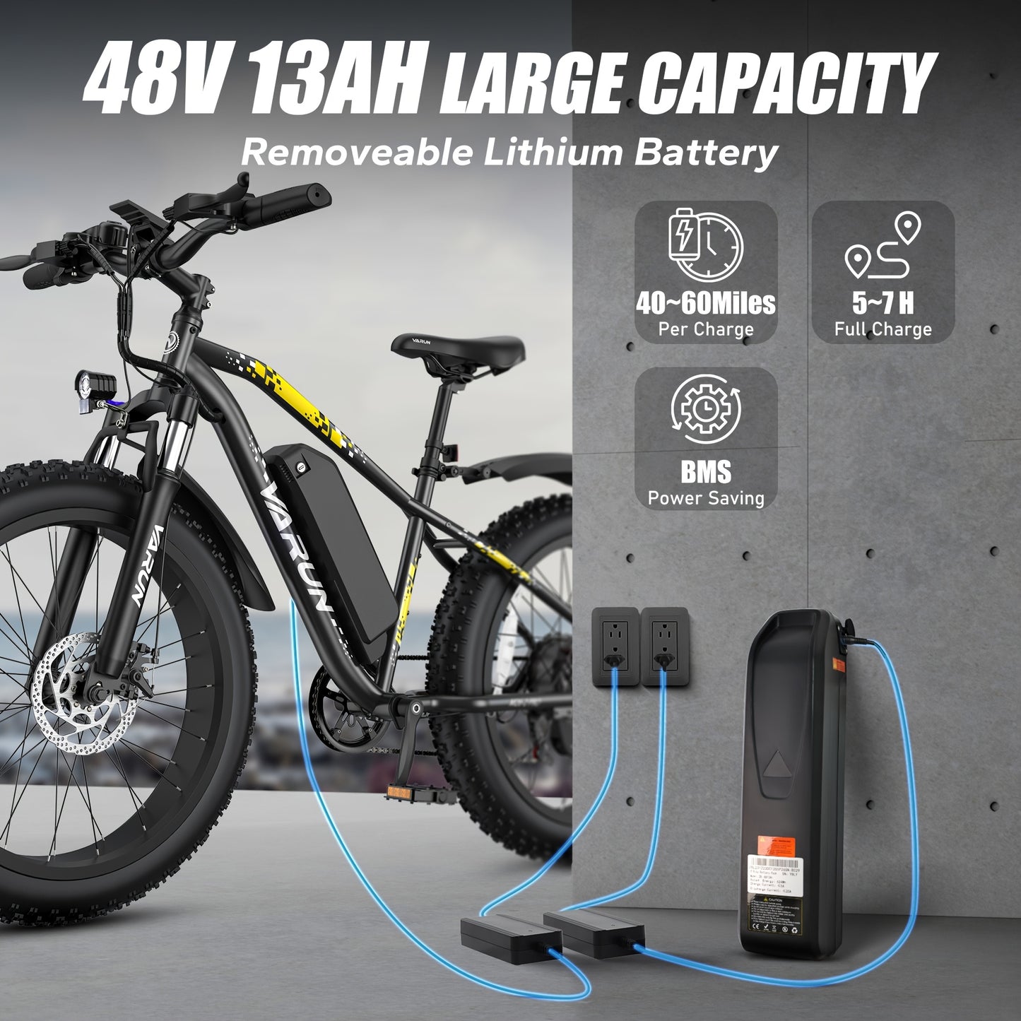 Adult Mountain Electric Bike, 500W Powerful Motor, 624wh Rechargeable Battery, With Mudguards, 7-speed Adult Fat Tire Electric Bike, Snow Riding Electric Bike, 26*4 Inches Wide Tire Bicycle, Christmas Gift, Birthday Gift