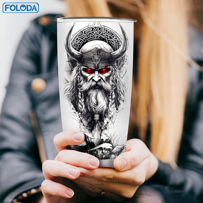 Foloda 20oz Viking Wolf Tumbler with Lid - Insulated Stainless Steel Travel Mug, Norse Design Thermal Cup with Leakproof Lid & Straw Compatible, Double-Wall Vacuum Insulation for Hot/Cold Drinks, Viking Warrior & Wolf Howling