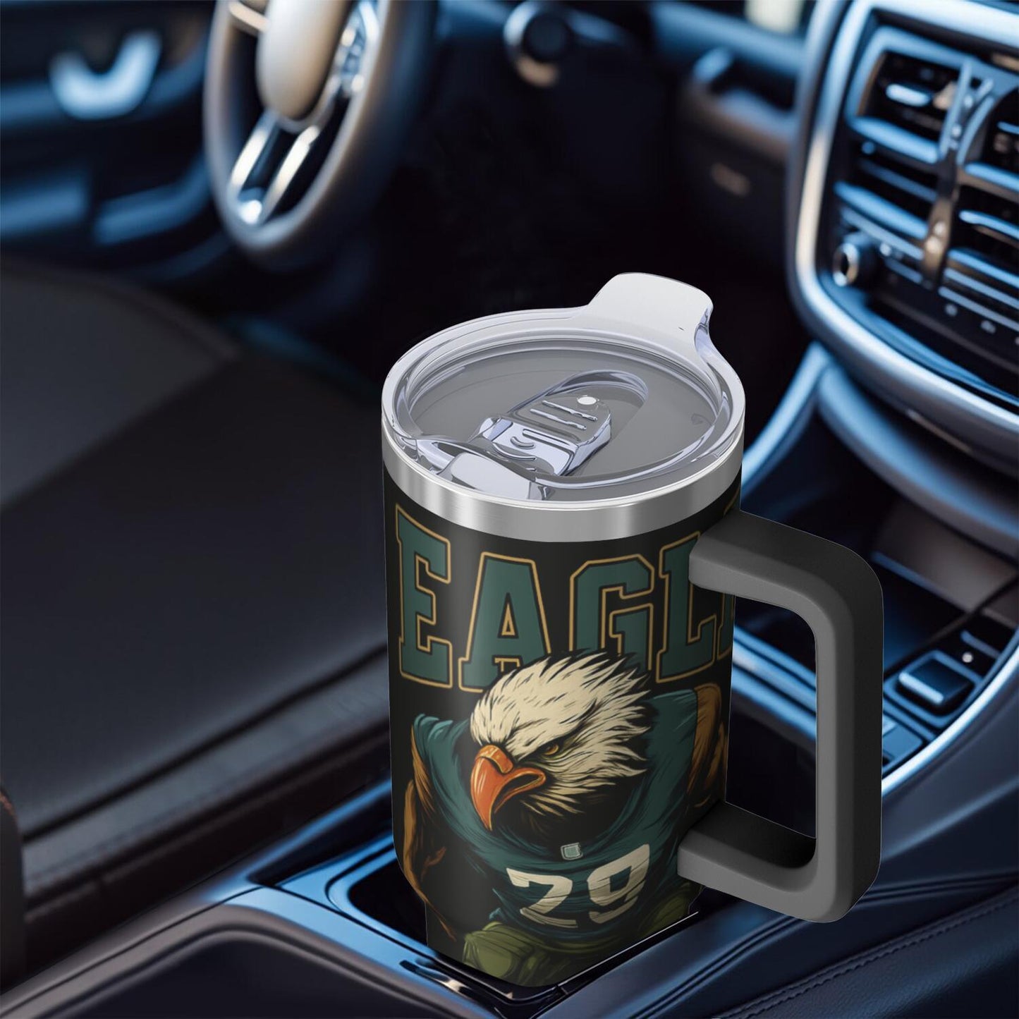 1pc 40oz Double Layer Stainless Steel Tumbler with Handle - Insulated for Hot & Cold Drinks, BPA-Free, Large Opening for Easy Cleaning, Perfect for Office, Travel, Hiking, and Family Use, Travel Drinkware | Sports Themed Tumb