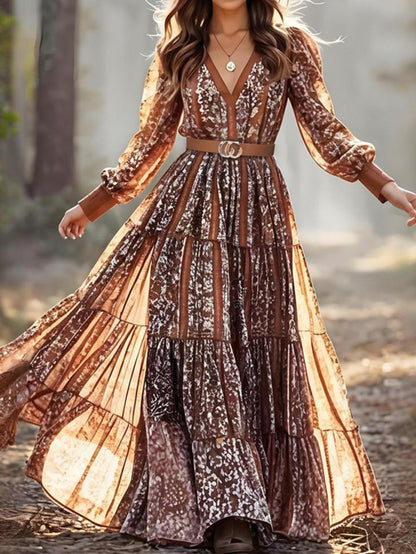 Women'S Printed Fashion V-Neck Bohemian Long Dress