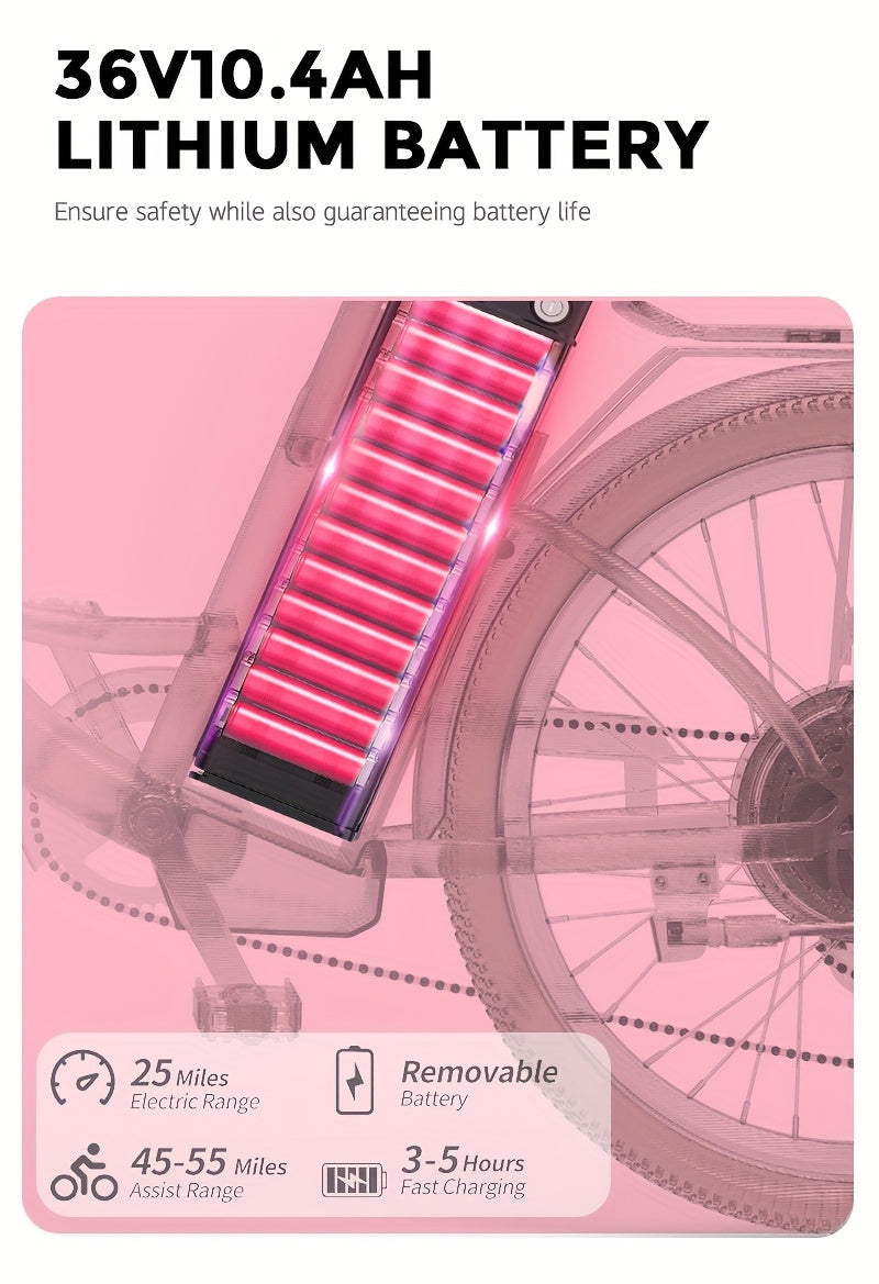Sakura Pink Electric Bike for Adults, 500W Motor 7-Speed Commuter Ebike with 36V/10.4Ah Removable Battery, 20 MPH & 25-40 Miles Range, 24 Inch Electric Bike, Beach Cruiser Ebike for Women, Students & Commuters, Electric Bike