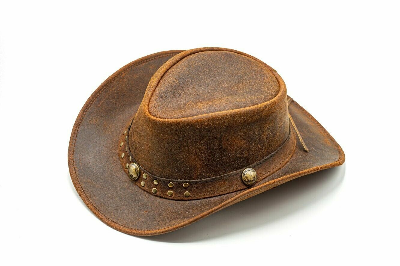 Men and Women Brown Genuine Leather Cowboy Western Hat – Classic Western Hat for Outdoor Adventures, Rodeo, Ranch, Country, Hiking, Travel, Festivals, Camping, Road Trips, Horse Riding, Costume, Halloween Parties – Stylis