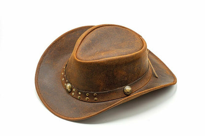 Men and Women Brown Genuine Leather Cowboy Western Hat – Classic Western Hat for Outdoor Adventures, Rodeo, Ranch, Country, Hiking, Travel, Festivals, Camping, Road Trips, Horse Riding, Costume, Halloween Parties – Stylis