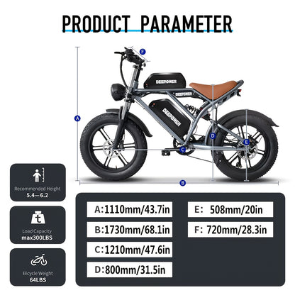 Deepower Electric Bike QS7 740W 48V 20AH/35AH/60AH 20 Inch Fat Tire Adult Electric Bike 80 Miles Range Mountain Cross Country Dual Battery Electric Bike