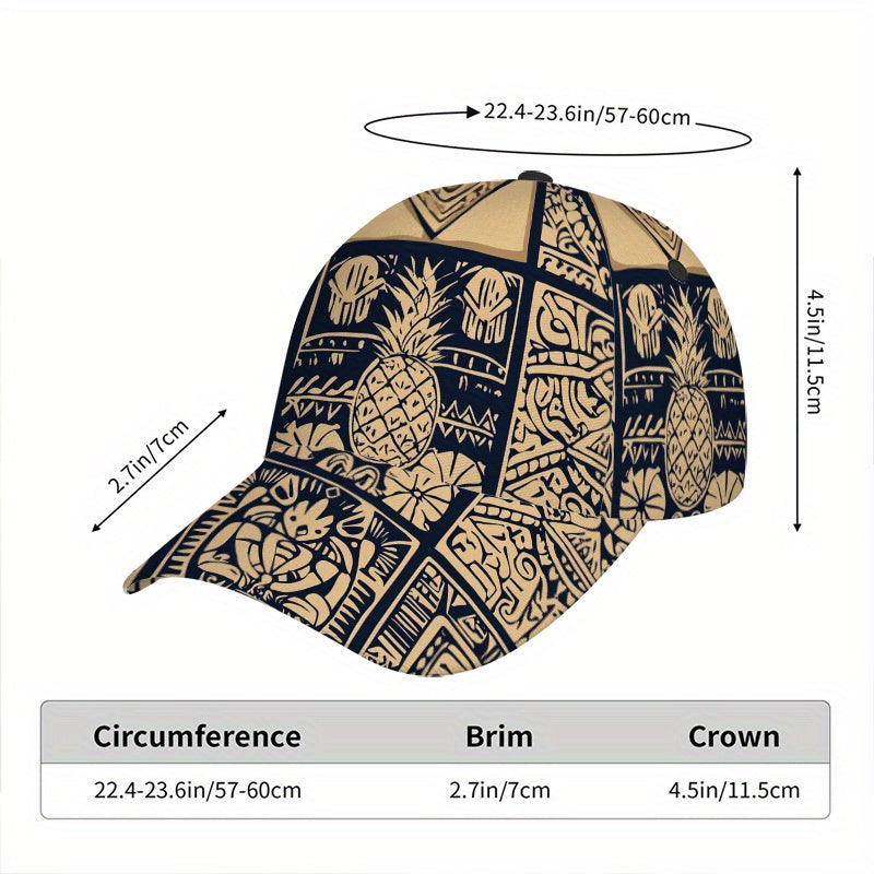 1pc Vibrant Tropical Tribal Symbols Baseball Cap - Adjustable, Comfortable, Lightweight Duckbill Hat with Intricate Pineapple & Leaf Design, Perfect for Outdoor Activities, Casual Headwear|Vibrant Headgear|Polyester Cap