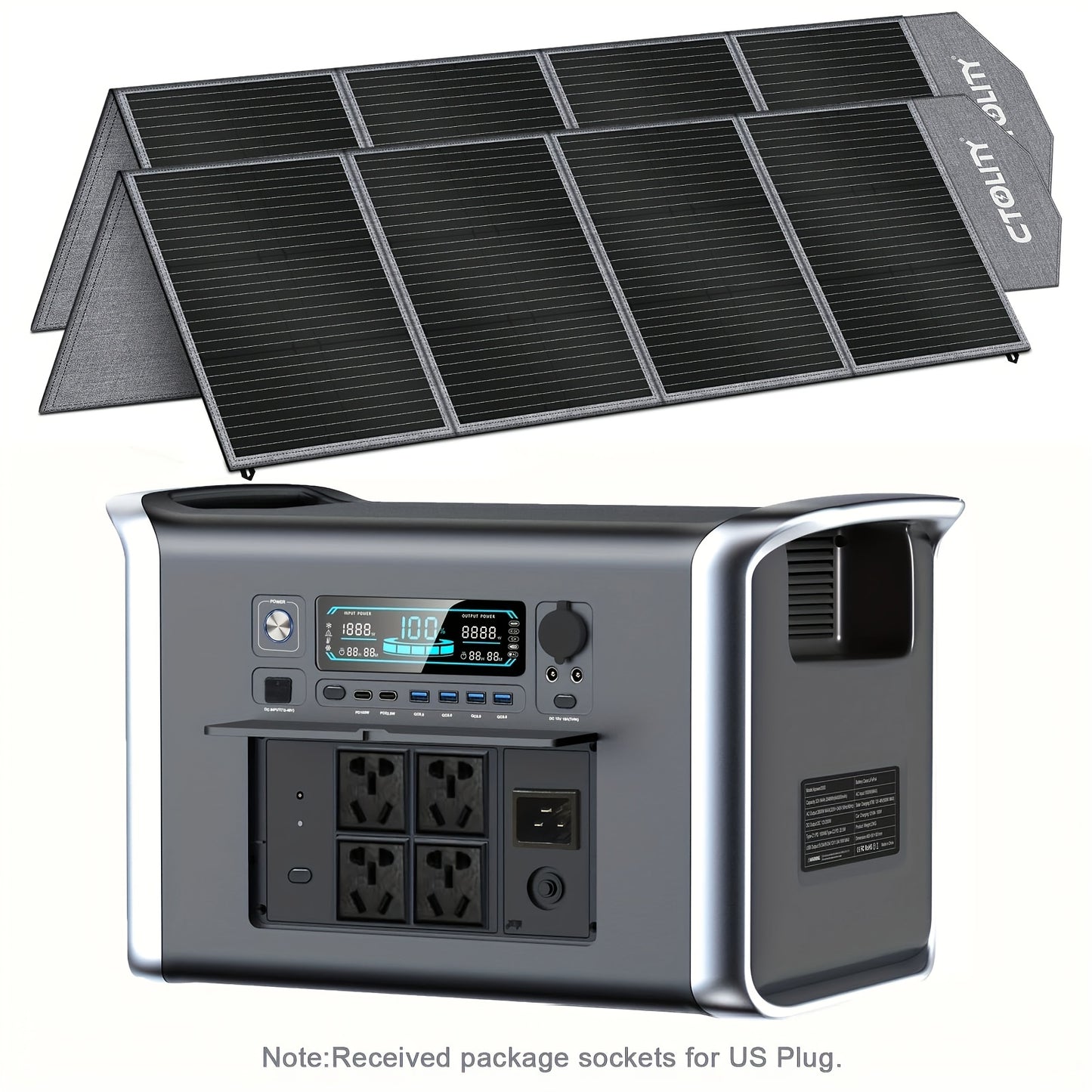 CTOLITY AP2000 2400W Solar-Powered Portable Power Station | 2048Wh LiFePO4 Battery, 2x200W Solar Panels, 110V Pure Sine Wave AC Outlets | Compact & Durable Design for Camping, RV, Hunting, CPAP, Outdoor Emergencies, Hunting P