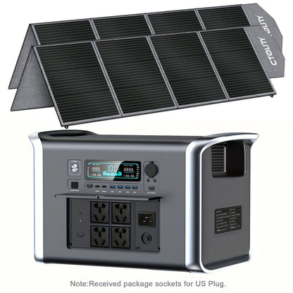 CTOLITY AP2000 2400W Solar-Powered Portable Power Station | 2048Wh LiFePO4 Battery, 2x200W Solar Panels, 110V Pure Sine Wave AC Outlets | Compact & Durable Design for Camping, RV, Hunting, CPAP, Outdoor Emergencies, Hunting P
