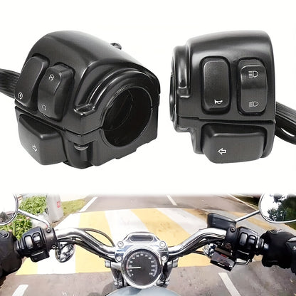 Set of Two Motorcycle Handlebar Switches And Wiring Harness Compatible with Dyna Sportster 883 1200 XL V-Rod Models from 1996 to 2012 - Easy to Install And Enhance (Available in Black / Chrome)