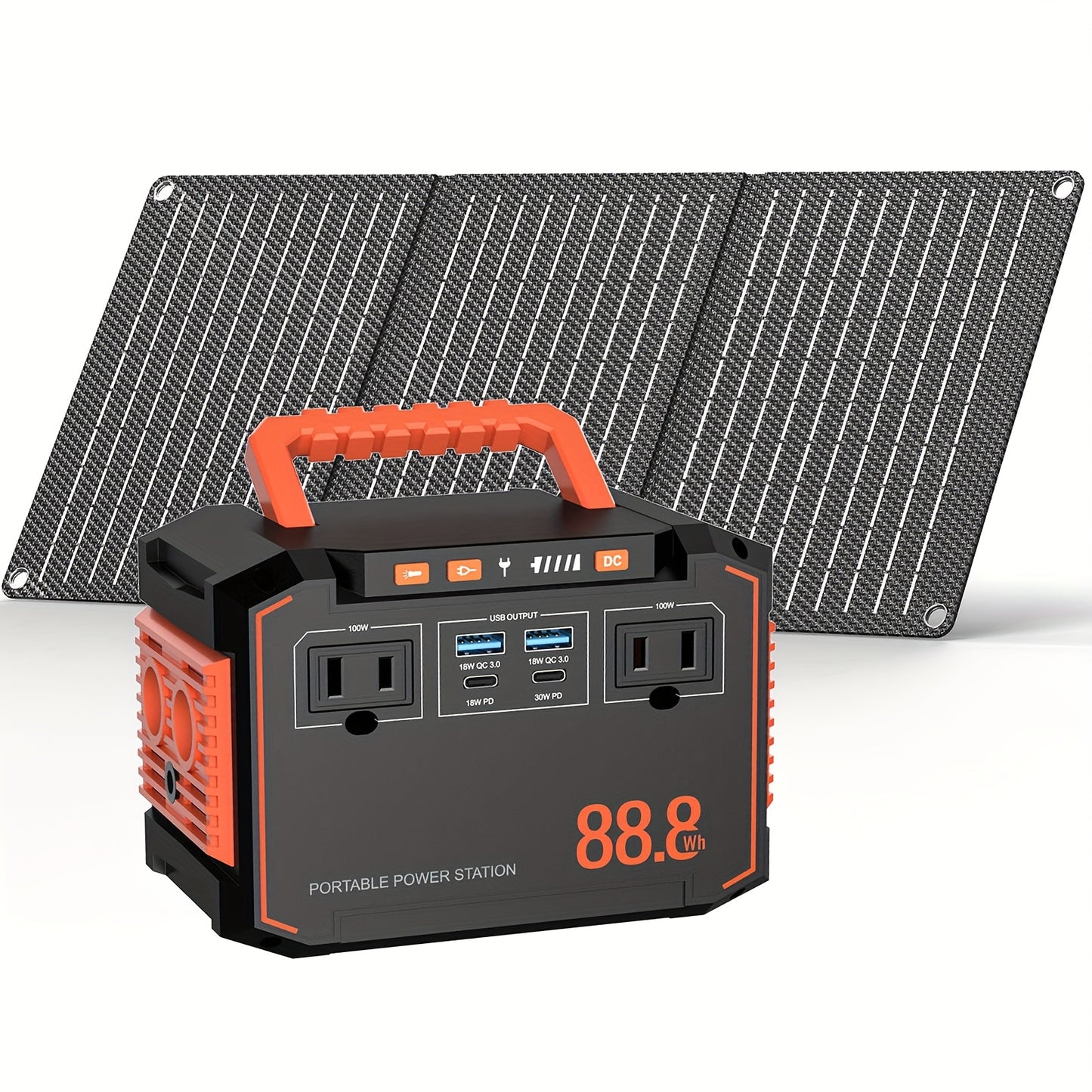 150W/300W Portable Camping Power Station 88.8Wh/111Wh/240Wh With 30/60W Solar Panel Or 88.8Wh/240Wh.with 2*AC/USB-C PD/USB QC3.0/DC Output, LED Emergency Power Light For Outdoor Camping, RV Traveling, Emergencies For Christma