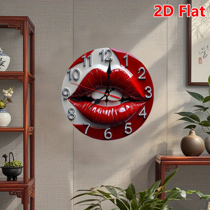 10 Inch Glossy Red Lips Wall Clock - Modern Minimalist Glossy Red Lipstick Number Face, Large Black Hands & White Face, Battery Operated Silent Non-Ticking Round Clock for, Office, Bedroom, Kitchen - Lip-Shaped Frame Decorati