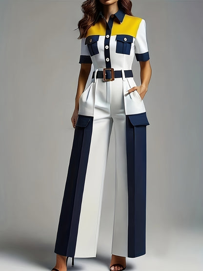 Elegant Women'S Jumpsuit with Fashion Belt | Comfortable, Stylish, Solid Color, Suitable for Spring/Summer/Fall