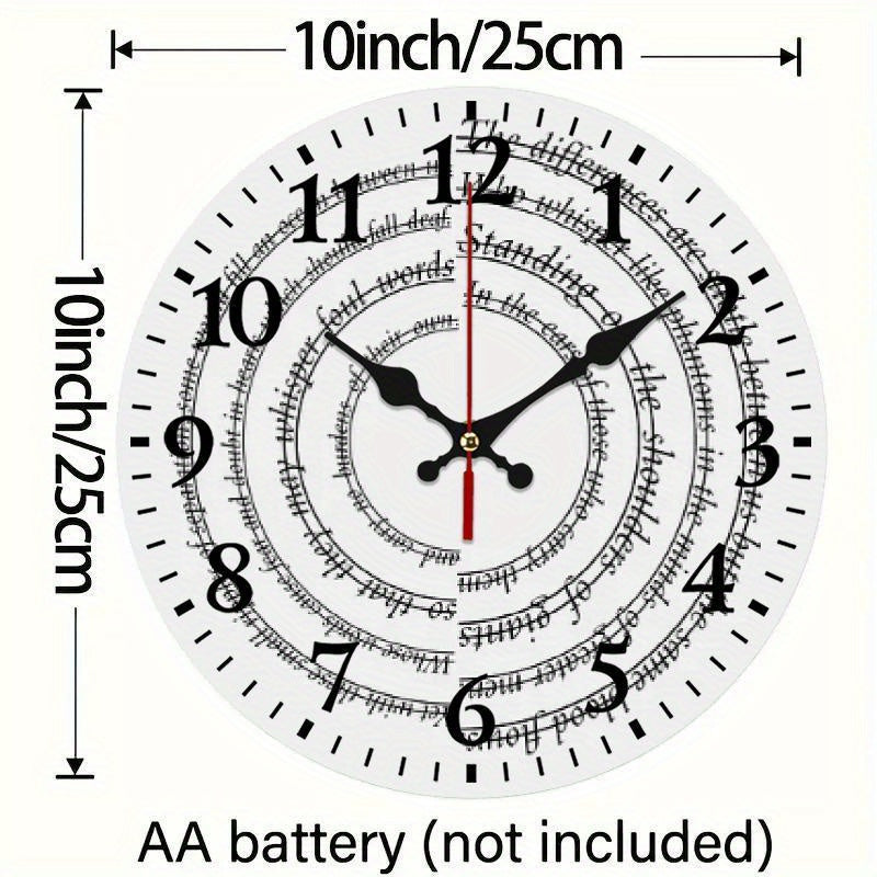 Silent Mechanical Quartz Wall Clock, Roman Numerals and Red Hands- Large Black and White Dial, Black Hands, Golden Center, Artificial Wood Round Clock, Suitable for Living Room, Kitchen, Dormitory- Manual Alarm Clock(AA Batte
