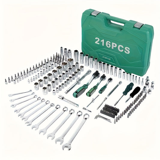 High End Professional 998+1/215+1/50+3/53+12pcs Tool Set, 1/4 "3/8" 1/2 "drive Depth And Standard Socket, S2 And CR-V Socket, Bicycle Repair Tool Set - Quick Ratchet Wrench And Other Car Repair Accessories, Professional Racin