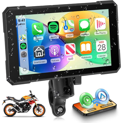 Motorcycle Wireless Carplay & Android Car for Motorcycle, 5 Inch HD Touchscreen for Motorcycles with Navigation/ Bluetooth/ EQ/ Pressure Detection