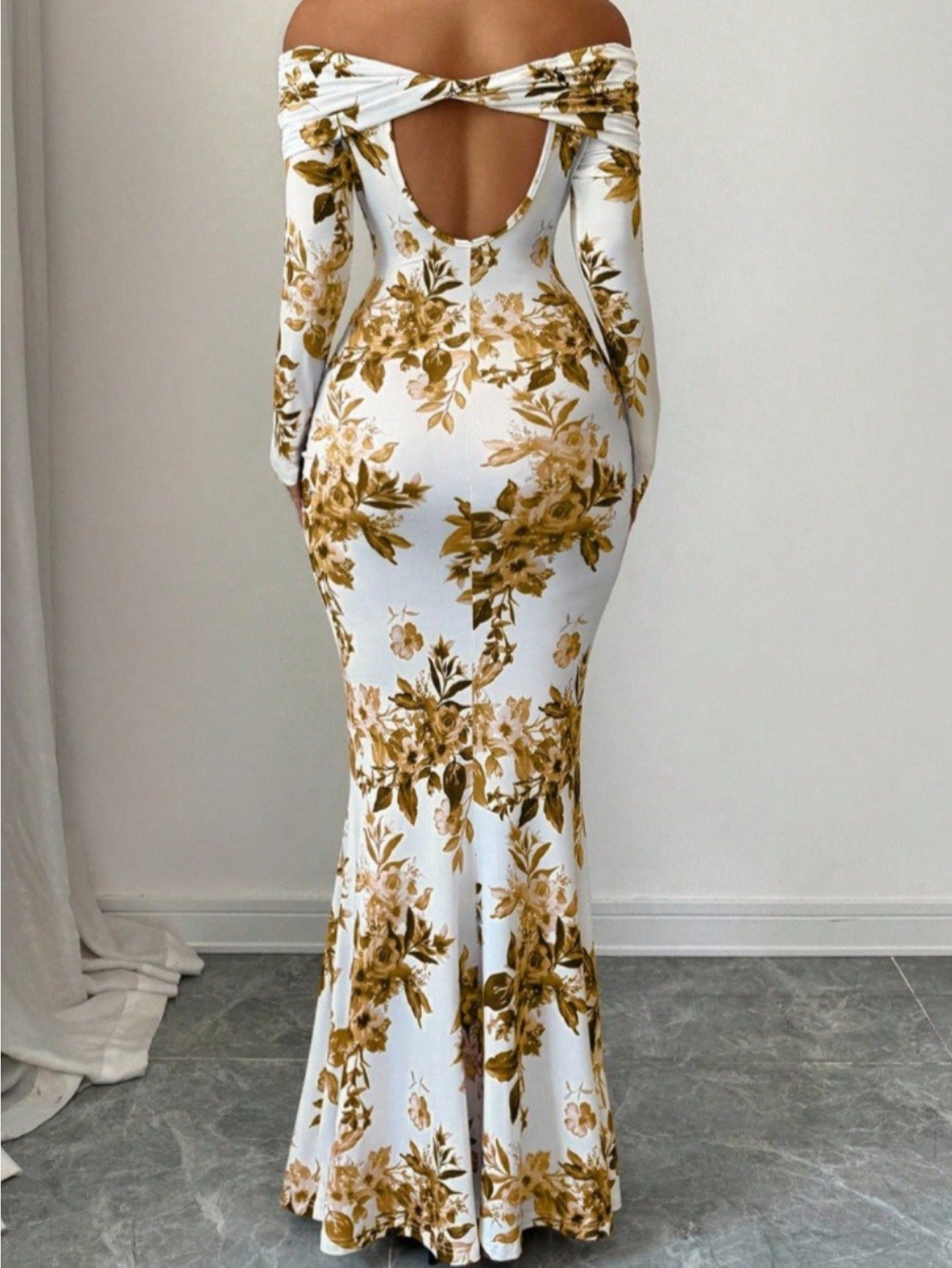 LUCKFOX Women's Clothing 2026 Waist and Thin Spring Early Spring Women's Clothing New Models, Daily Wear, Enjoy Elegant and Beautiful Printed Long Dress Temperament Slim One-word Shoulder Long-sleeved Dress Women Are Now