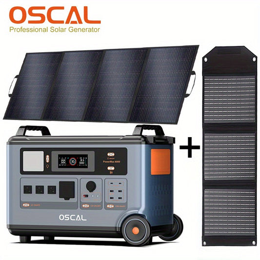 Blackview OSCAL PowerMax 6000 Solar Generator with 400W Solar Panel, 120V/240V 3600Wh Power Station, 6000W AC Outlets (7200W Peak), 2200W AC Charging/2400W Solar Charging, Emergency for Home, Battery Backup, And A Bonus 30W S