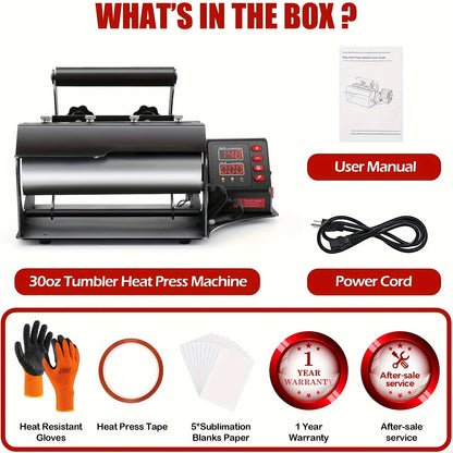 Roller Hot Press, 30oz 20oz 16oz Sublimation Ultra-thin Roller Cup Hot Press, DIY Heat Transfer Vinyl, with LCD Screen Display And Temperature Time Control, Can Be DIY Gifts