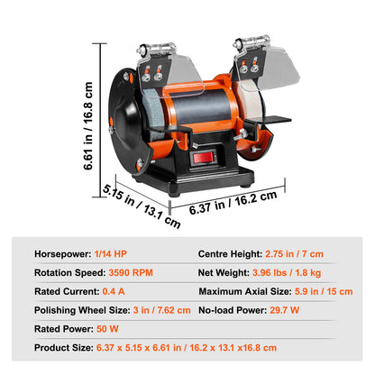 VEVOR Bench Polisher & Buffing Machine for Metal/Jewelry/Wood - With Wool & Abrasive Wheels, 100 Tools, 3590RPM