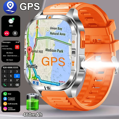 Coiusor new dual band GPS 2.01 "Men's and Women's sports smartwatch, equipped with LED flashlight, wireless call, sync information with mobile phone, with dual band GPS, compass, outdoor sports, waterproof, compatible with iP
