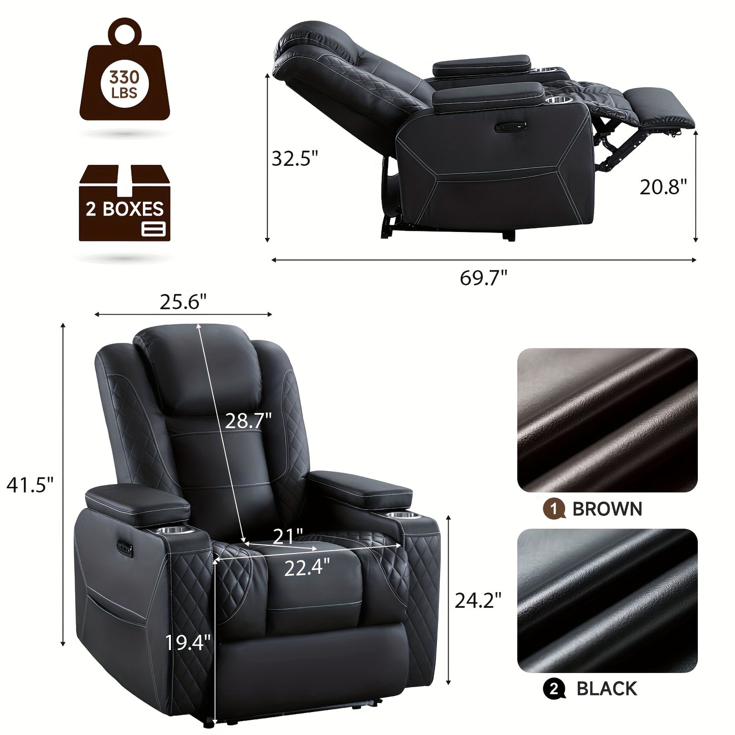 Power Recliner Sofa with Adjustable Headrest & LED Ambient Light & Hidden Storage & USB Ports for Living Room Home Theater
