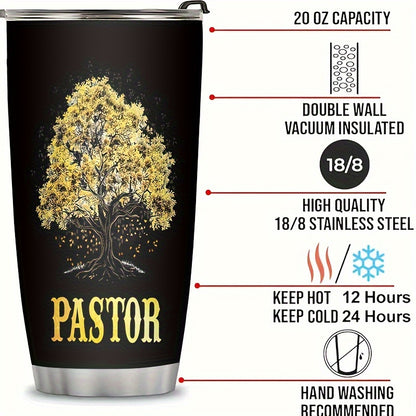 20 oz Pastor Thanksgiving Cup with Lid - 304 Stainless Steel Double Wall Vacuum Insulated Coffee Mug, Non-Slip, Shatterproof, Inspirational Religious Gift for Spiritual Leaders, Leakproof Travel Mug for Thanksgiving, Christma