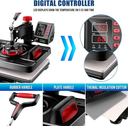 HOMDOX Upgraded 8 in 1 / 5 in 1 Heat Press Machine 15 x 12 Inch Professional Heat Transfer Machine 360-Degree Swing Away Multifunction Industrial-Quality Digital Sublimation Combo Heat Press for T Shirt Mug Hat Plate Cap for