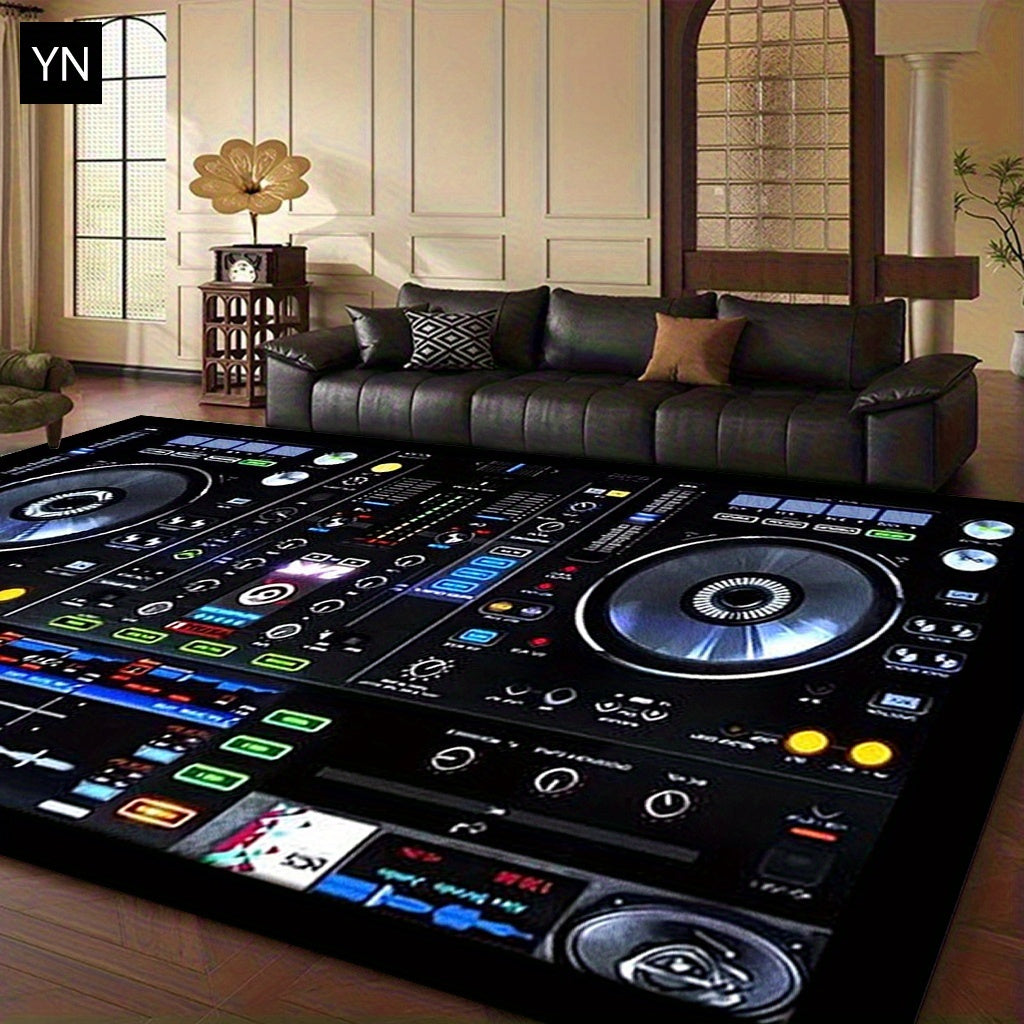 DJ Turntable Design Mat Floor Mat - Heavy-Duty Non-Slip Dance Studio Mat with Machine Washable Surface, Extra Thick 7mm Padding - for Home, Office, Clubs, Parties - Large Area Mat up to 2.16m² - Ideal Music Producer Decor, D