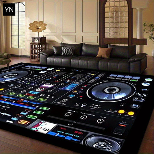 DJ Turntable Design Mat Floor Mat - Heavy-Duty Non-Slip Dance Studio Mat with Machine Washable Surface, Extra Thick 7mm Padding - for Home, Office, Clubs, Parties - Large Area Mat up to 2.16m² - Ideal Music Producer Decor, D