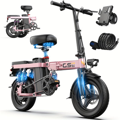 UPlee Peak Power 740W Electric Bike For Adults, 20MPH Full Shock Absorption Comfortable Riding, 48V6/8/10/15/17.5Ah, Max 32Miles Folding Ebike, 14'' Tubeless Off-road Tire, City Commuter