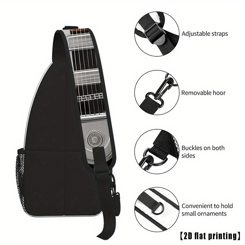 Burning Guitar (8) Black Guitar-Shaped Crossbody Backpack - Adjustable Shoulder Straps, Foldable Large Capacity, Durable Polyester for Travel, Beach, Camping, Work & Casual Outings - Unisex Gift for Music Lovers