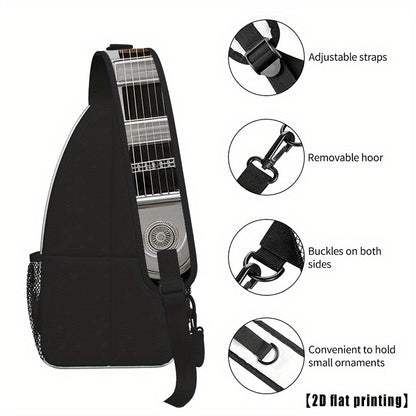 Burning Guitar (8) Black Guitar-Shaped Crossbody Backpack - Adjustable Shoulder Straps, Foldable Large Capacity, Durable Polyester for Travel, Beach, Camping, Work & Casual Outings - Unisex Gift for Music Lovers