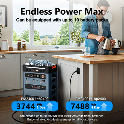 OSCAL PowerMax 2400W Solar Power Station with 4x100W+30W Solar Panels - Portable Generator, //Car Outlets,, Lithium - for RV, Camping, Backup Power, Heavy-Duty Outdoor Use (Pure Sine Wave Compatible)