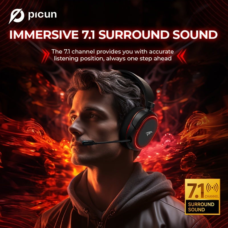 Wireless Gaming Headset with 7.1 Surround Sound, 2.4GHz USB Wireless Gaming Headphones, 100H Battery, Wireless 5.4, ENC Noise Canceling Mic, RGB Light, Wireless Headset for PC PS5 PS4 Mac Switch