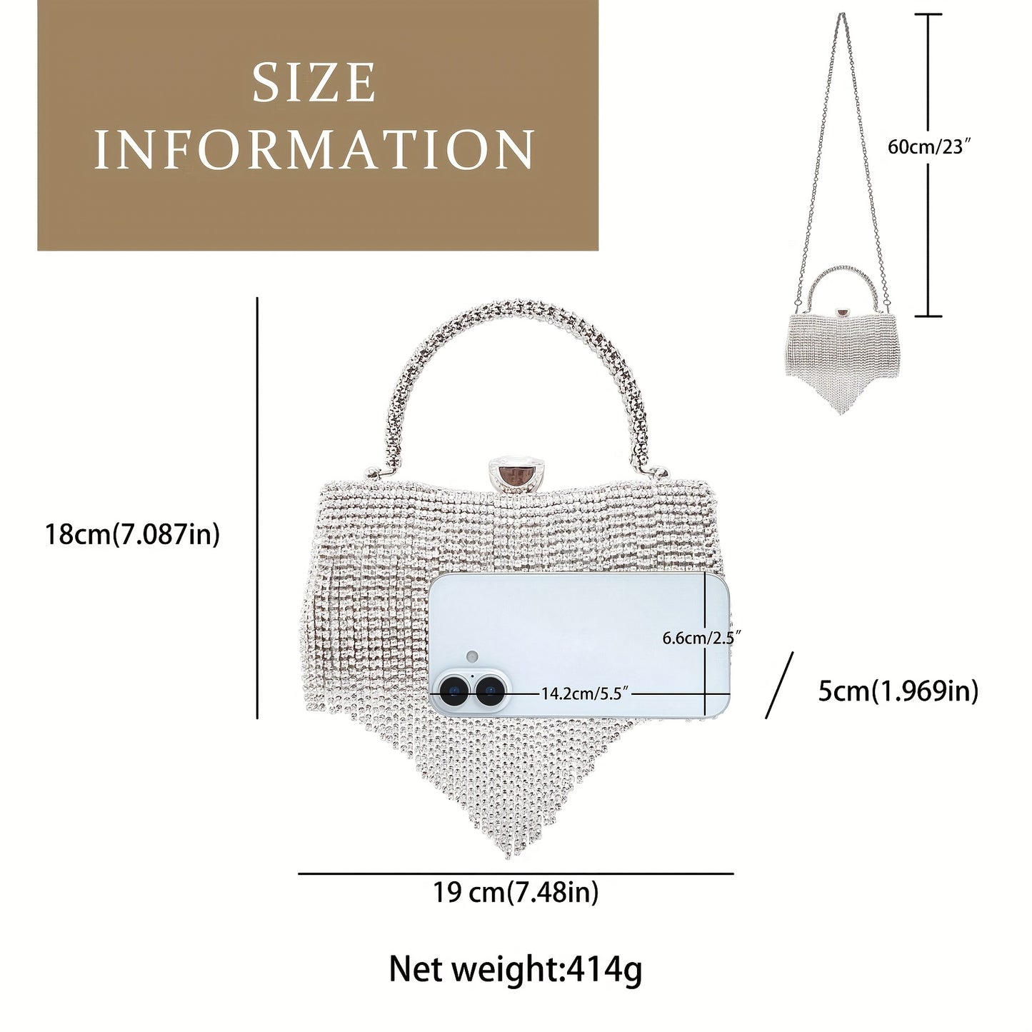 Women's Elegant Rhinestone-Adorned Evening Handbag with Detachable Crossbody Strap & Closure - Sparkling -Encased Design, Tassel Detailing, Durable Luxury Party Wedding Bag for Daily Use, Prom, Galas - Multi-Color Options (Bl
