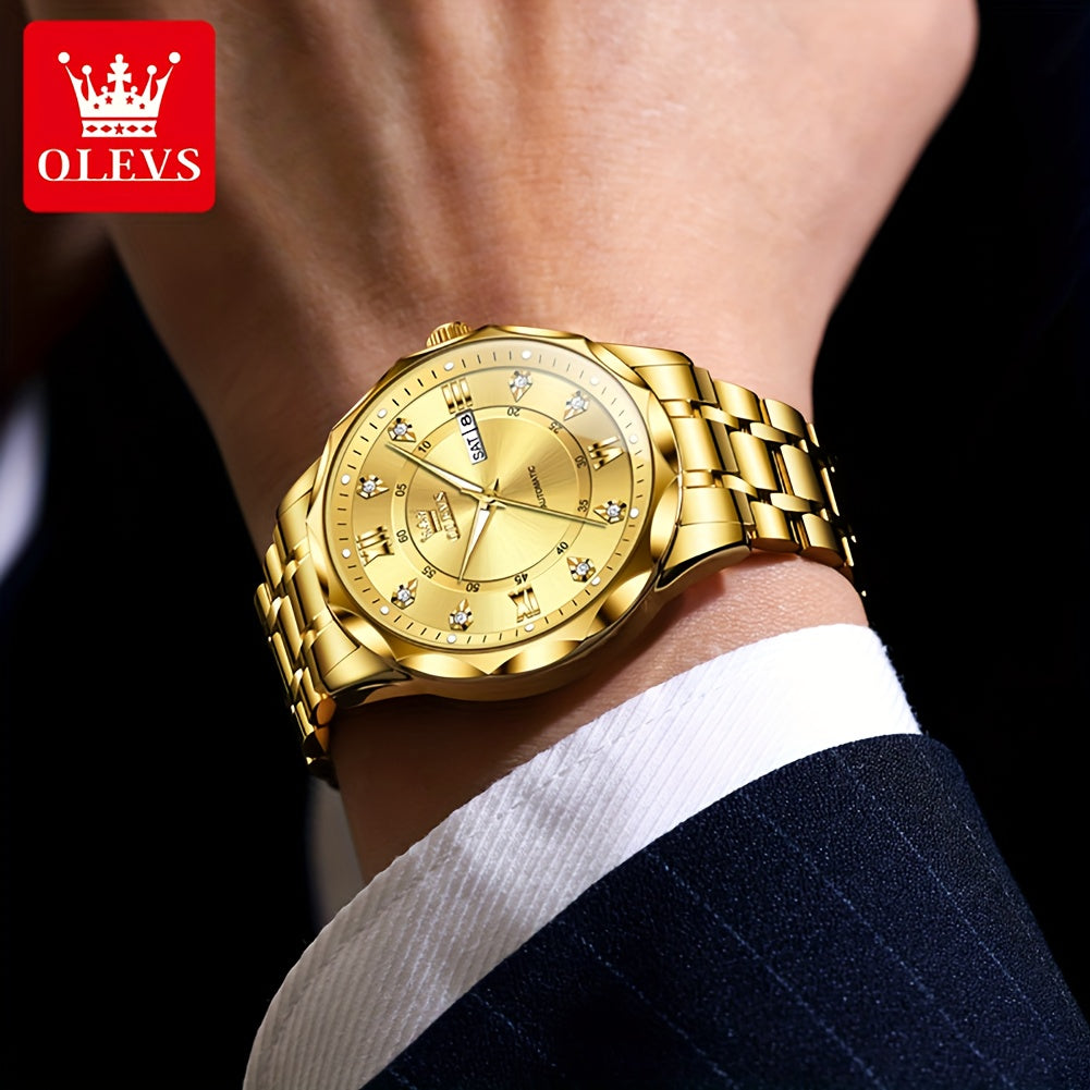 OLEVS Luminous Stainless Steel Automatic Mechanical Watches for Men Brand New Luxury Original Business Golden Men's Wrist Watches Classic Trend Best Selling High Quality Men's Watches,  Classic Design, Premium Materials, Gift