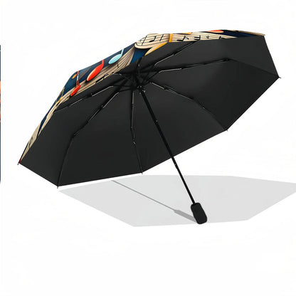 Automatic Folding Umbrella with Vibrant Musical Notes & Staff Lines Design - Portable Collapsible 8-Rib Umbrella for All Seasons, Casual Outdoor Accessory, Perfect Gift for Christmas, Birthdays & Festivals, Festive Accessory,