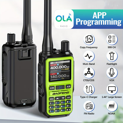 2-Pack Baofeng UV-5R Mini Ham Radio Two-Way Walkie Talkies with NOAA Weather Alerts, Dual PTT, APP Programming & Frequency Copy (999 CH) | USB-C Charging, VHF/VHF/UHF for Hunting, Survival, Skiing, for, Camping, Emergency - C