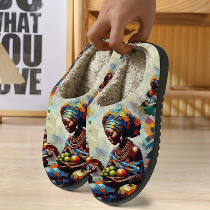 1-Pair Women'S African-Inspired Slip-On Slippers - Soft Fabric Upper & TPR Sole, Warm All-Season Indoor/Outdoor House Shoes with Vibrant African Print (Women, Slippers For Women, Slippers For Women Indoor, Slippers For Women