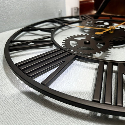 1pc 24"Gear Metal Silent Wall Clock, The Second Hand Is Upgraded To Small Gear, For Living Room, Bedroom Kitchen, Cafe, Shop Wall Decor, Mother's Day Spring Easter Gift