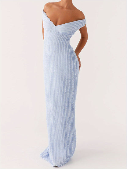 Women's Elegant Off-Shoulder Bodycon Maxi Dress - Formal Party Wedding Gala Evening gown with Tie Back Neckline, Machine Washable Long Dress for Women - Party, Wedding, Formal Events, Dresses for Wedding Guest