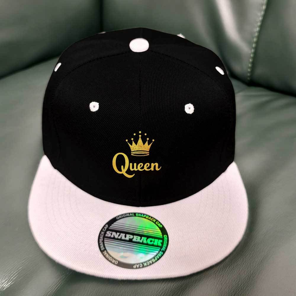 Black Snapback Hat with Crown & Queen Design - Lightweight Polyester, Adjustable Fit for Music Festivals, Travel & Outdoor Activities, Festival Headwear | Crown Graphic Cap | Durable Headgear, Festival Accessories