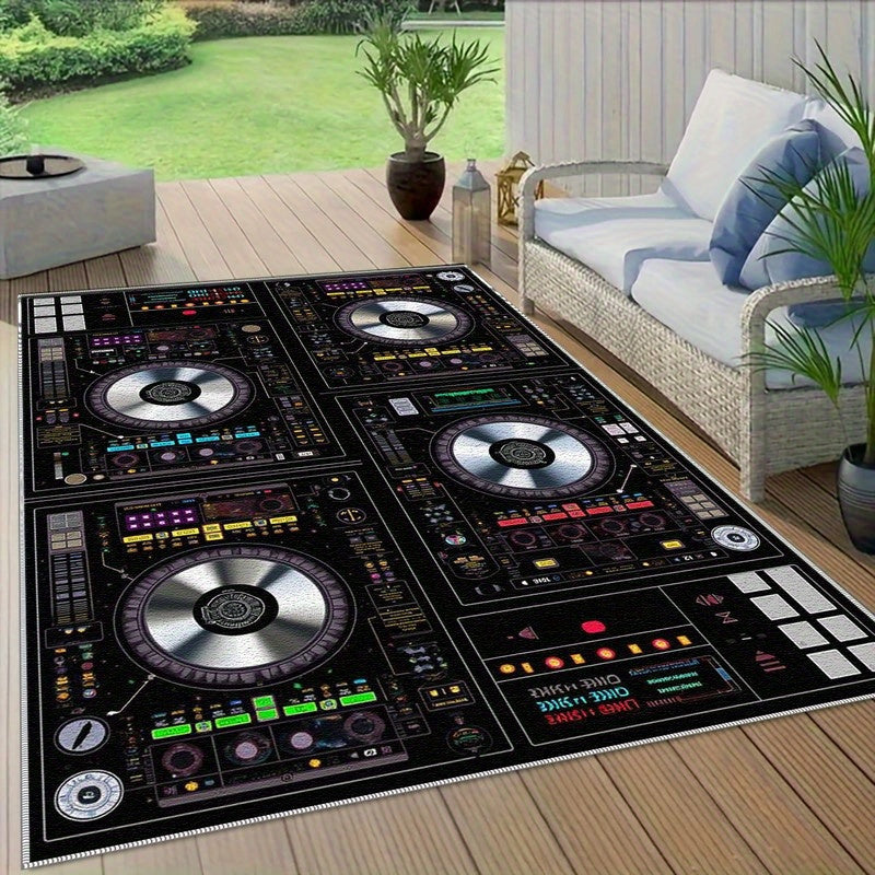 1pc DJ-Themed Area Mat with DJ Mixer Console Design - Heavy-Duty Rubber Backing, Machine Washable Floor Mat for Home Studio, Living Room, Bedroom, Office - DJ Setup Decor in - Ideal Gift for Music Producers & DJs - Easy-Clean