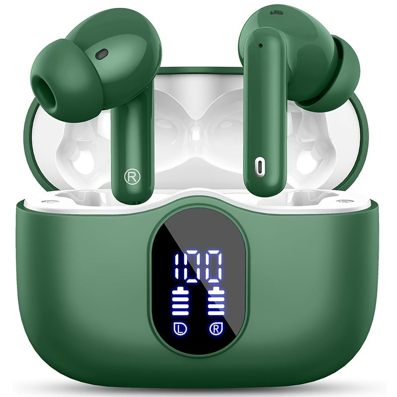 Wireless Earphones, Wireless 5.3 Earphones with Bass Stereo Sound, Earphones with Noise Cancelling Microphone And LED Display Screen, In Ear Earphones, 40 Hours Of Playback Time, Suitable for Laptops, Tablets, Mobile Phones,