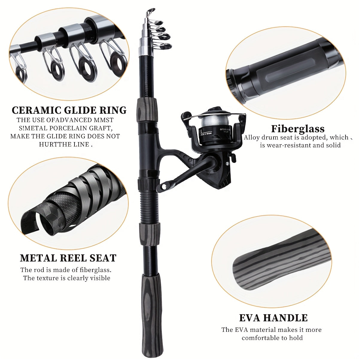 1.8-2.1m Telescopic Fishing Rod & Reel Combo with Carry Bag - Lightweight Fast Action Spinning Reel, Ambidextrous Left/Right Hand Operation, Medium Light Power For Saltwater & Freshwater Fishing, Ideal Gift For Christmas, Hal