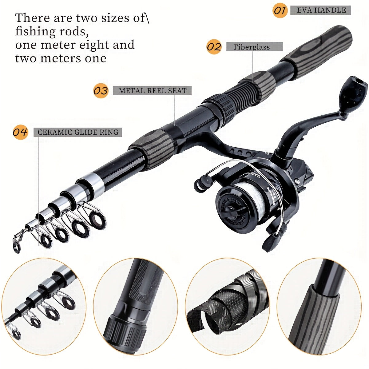 1.8-2.1m Telescopic Fishing Rod & Reel Combo with Carry Bag - Lightweight Fast Action Spinning Reel, Ambidextrous Left/Right Hand Operation, Medium Light Power For Saltwater & Freshwater Fishing, Ideal Gift For Christmas, Hal