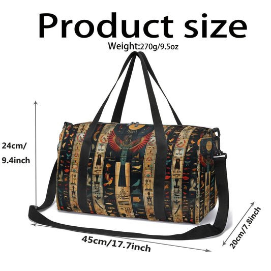 Egyptian Hieroglyphic Gym Bag - Vintage Egypt Travel Duffel with Wrestling Strap, Heavy-Duty Suitcase for Men & Women, Yoga, Gym, Business Trips - Machine Washable Luggage Organizer, Trendy Design, Reinforced Stitching, Sturd
