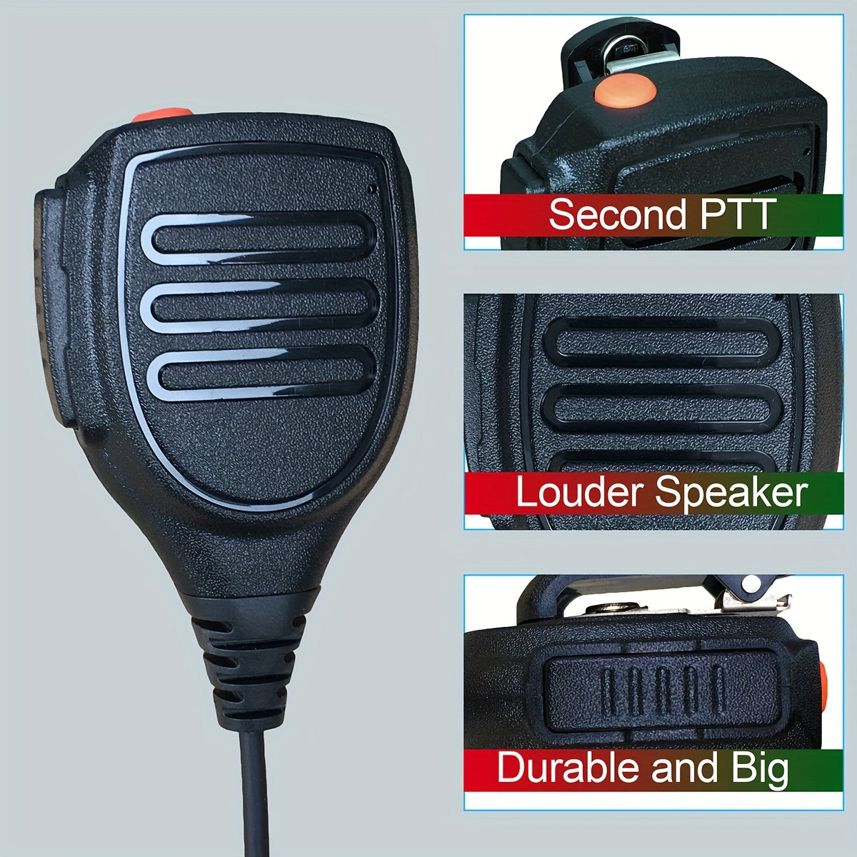 1pc RELITAKS Dual PTT Walkie Talkie Handset, 0.5W Analog Wired Communication, ABS Material, Non-Waterproof, 360° Rotating Clip, Compatible with Motorola Radios, Use Distance Under 1.5km - No Battery Included